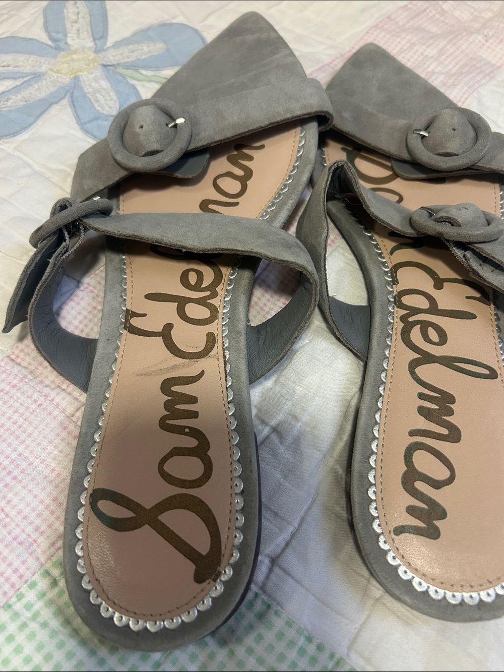 Sam Edelman Gray Suede Buckle Slip-On Mules